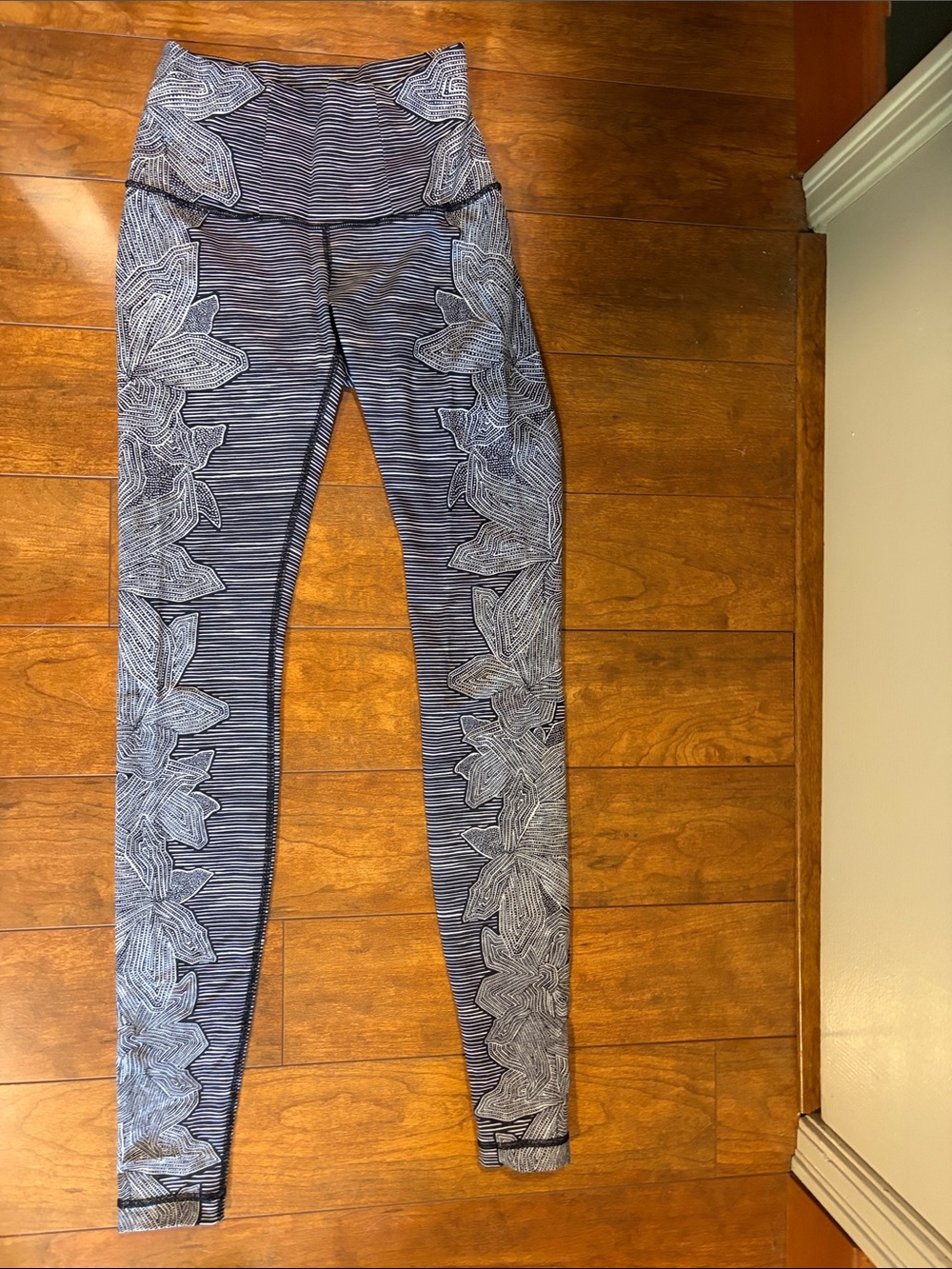 lululemon athletica Navy and White Striped Floral Leggings